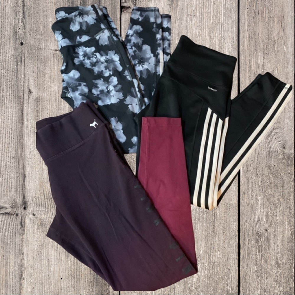 3 Pairs Of Assorted Adidas, Old Navy, And Pink By Victoria’s Secret Leggings